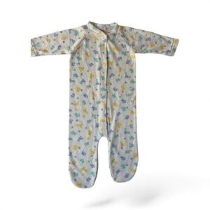 Vintage Footed Baby Sleeper Dogs Blue Yellow Size Medium (6-9M) Triplets USA